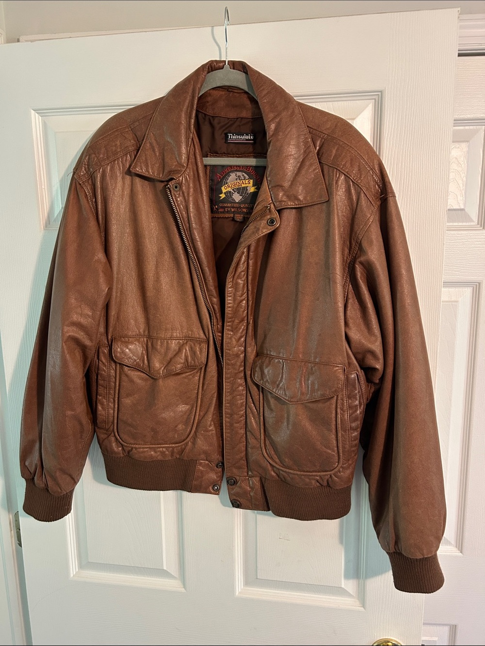 Vintage Brown Leather Bomber Jacket
